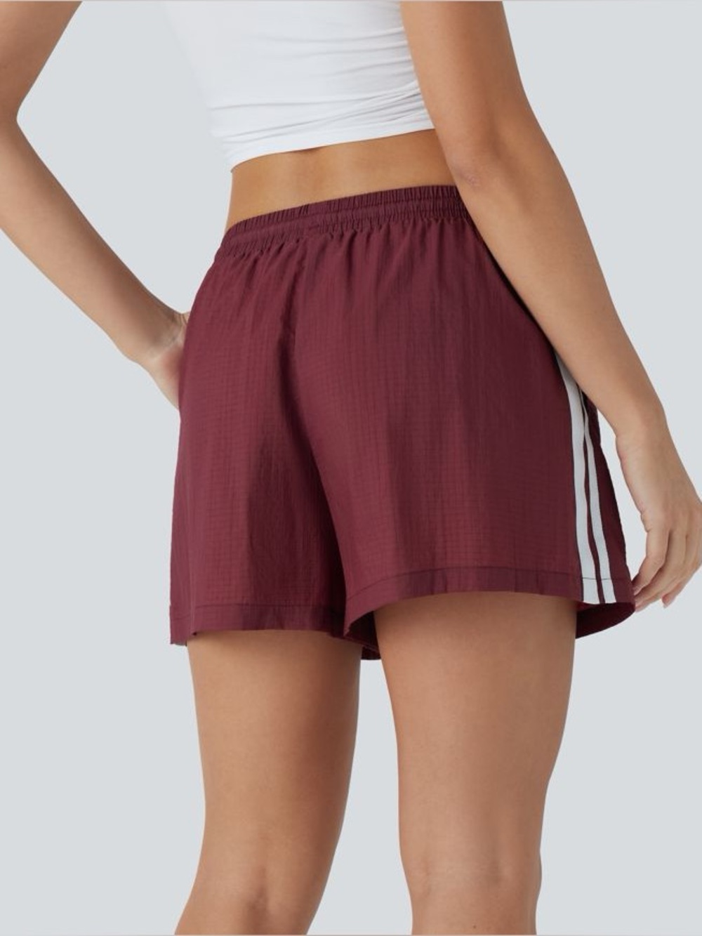 Halara Athletic Shorts Burgundy Side Stripe Drawstring Medium NWOT - Picture 3 of 6